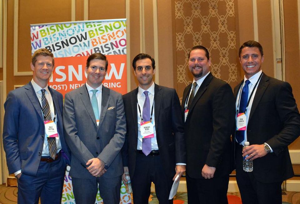 Bisnow's Dallas Next Generation Leaders Event; From left Avison Young Principal Bret Hefton, Heady Investments EVP Sayres Heady, Milestone Apartments REIT Director Robert Debs, TIG Principal Kevin Mackey and Stream VP Ryan Evanich