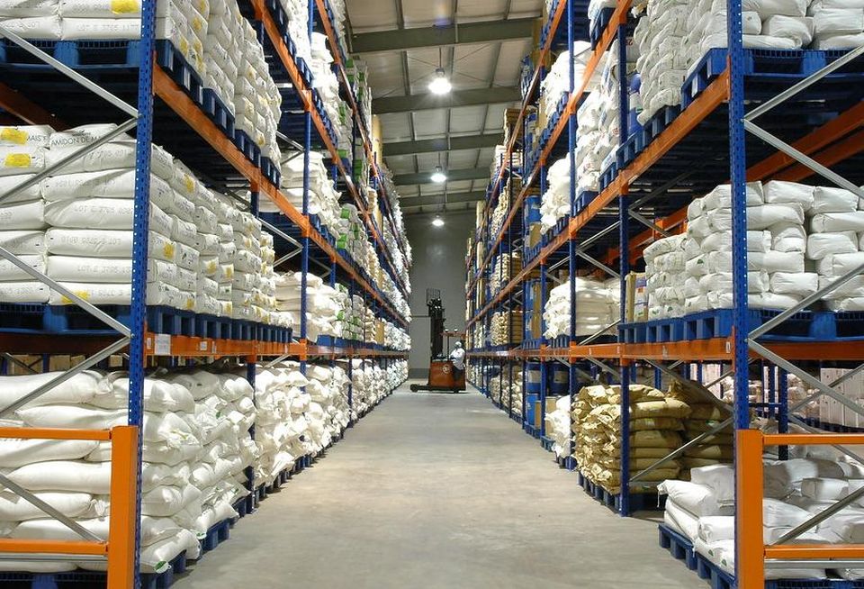 Interior of logistics warehouse