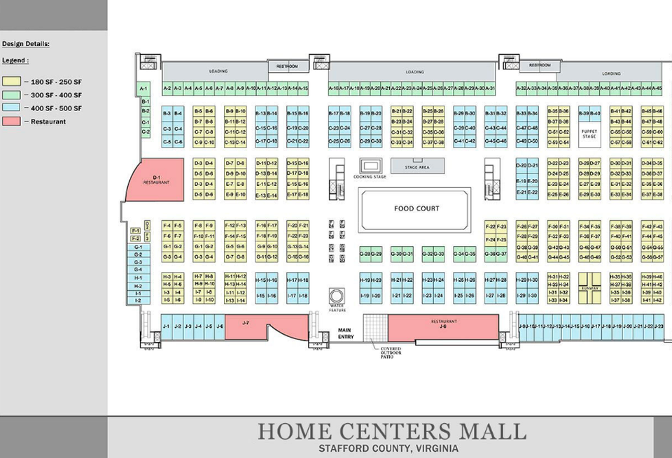 The floor plan of the forthcoming Home Centers USA mall in Stafford County, VA.