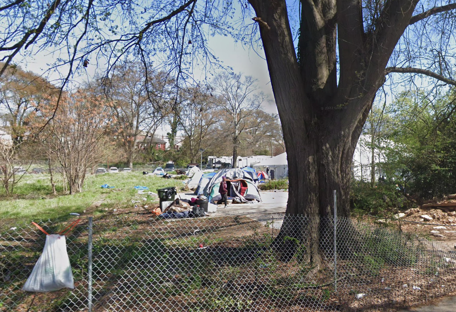 A homeless encampment on Old Wheat Avenue in the Sweet Auburn neighborhood, pictured in 2022.