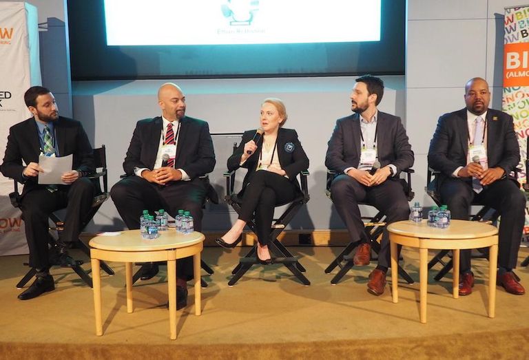 Bisnow East Coast Editor Ethan Rothstein, Menkiti Group Bo Menkiti, MidCity's Madi Ford, MRP Realty's Michael Skena and The Warrenton Group's Warren Williams