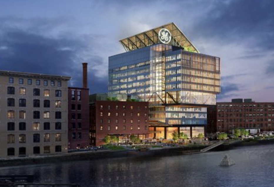 Rendering of the cancelled 12-story GE tower in Fort Point.