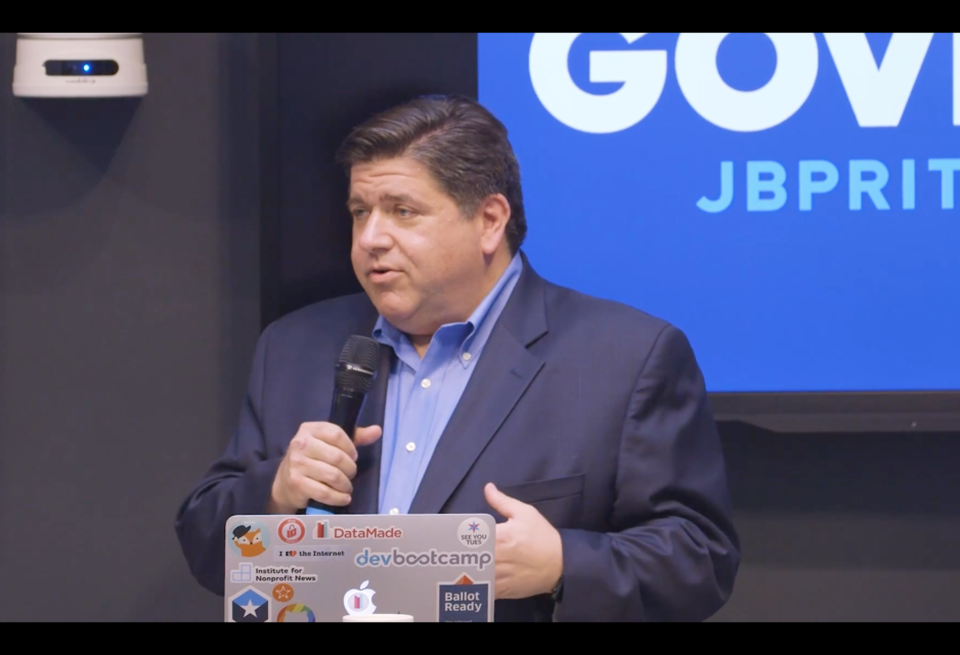Gov. J.B. Pritzker speaking at an event in 2017.