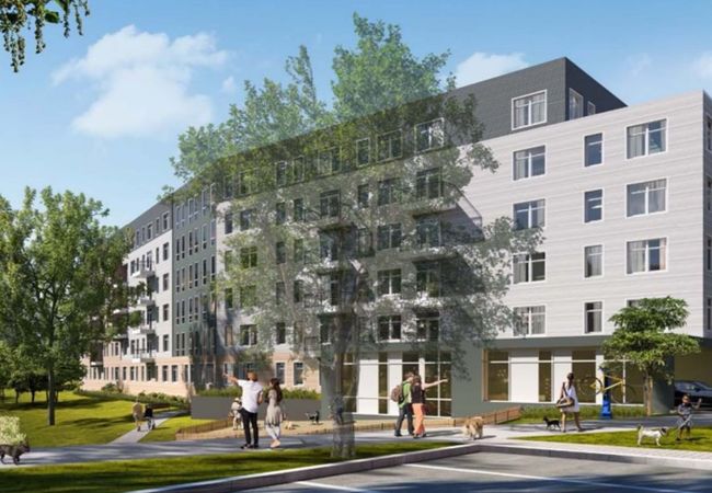 A rendering of the 201-unit project planned at 292-294 Baker Ave. in Concord.