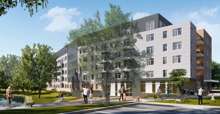 A rendering of the 201-unit project planned at 292-294 Baker Ave. in Concord