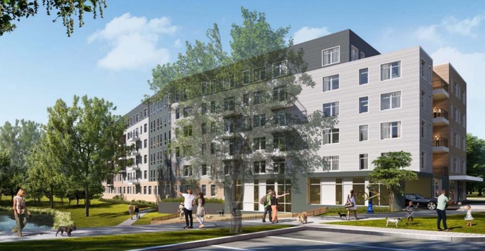 A rendering of the 201-unit project planned at 292-294 Baker Ave. in Concord
