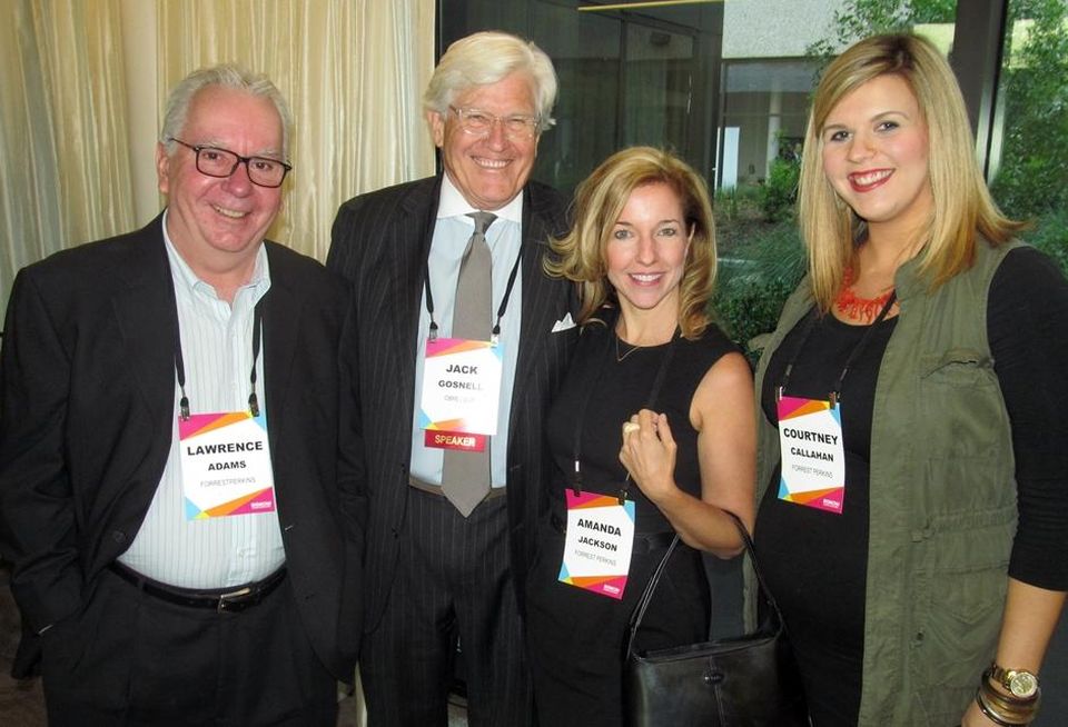 CBRE UCR's Jack Gosnell with Forrest Perkins' Larence Adams, Amanda Jackson and Courtney Callahan at Bisnow's Downtown Dallas event May '16