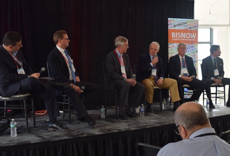 Vidaris' Bob LiMandr, CenterPoint Properties Jim Clewlow, DCT Industrial's Phil Hawkins, STAG Industrial Ben Butcher,  MRP Industrial's Daniel Hudson and Gramercy Property Trust Gordon DuGan
