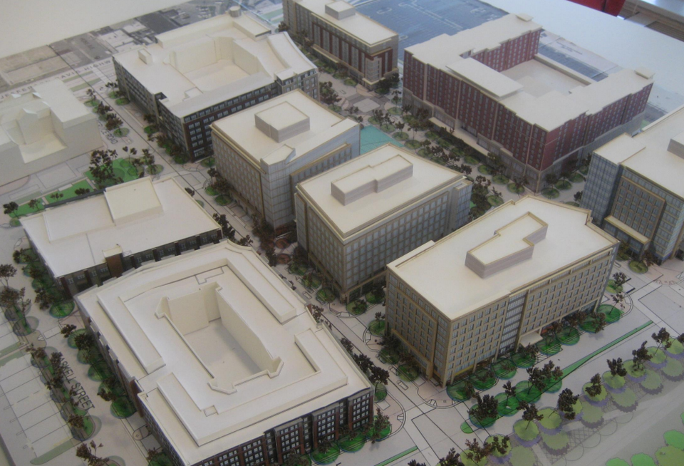A model of the future Potomac Yard mixed-use development from JBG and MRP