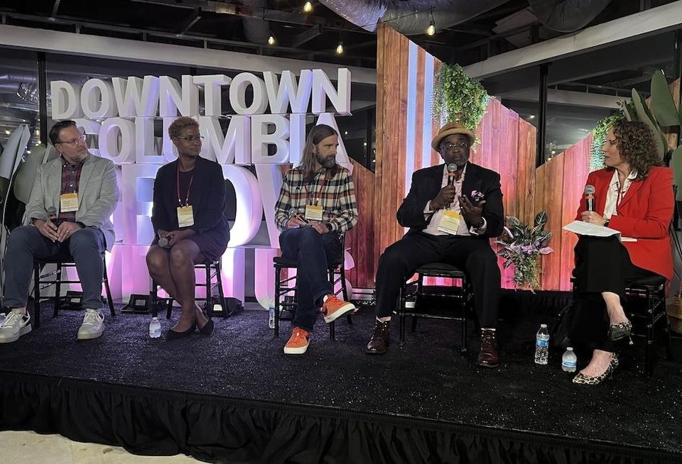 Downtown Columbia Partnership’s Phillip Dodge, Howard County Economic Development Authority’s Jennifer Jones, Merriweather Arts and Culture Center’s Ian Kennedy, TEDCO’s Troy Lemaile-Stovall and Miles & Stockbridge’s Michele Cohen.