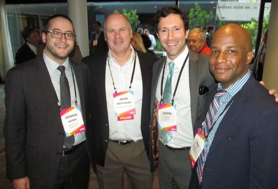 Joshua Quinn, Jack Matthews, Justin Goertz and Sean Tate at Bisnow's Downtown Dallas event May '16