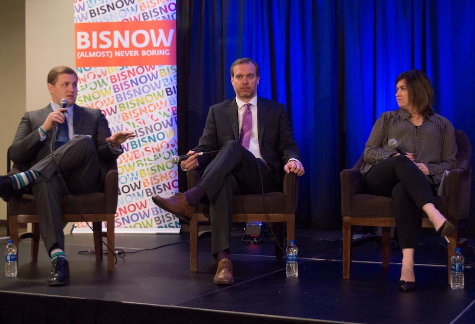 Institutional Property Advisors Associate Joey Tumminello, SPI Advisory principal Michael Becker and Republic Property Group, Walsh, Director of Community Relations Bexie Nobles at Bisnow's Fort Worth State of the Market Event
