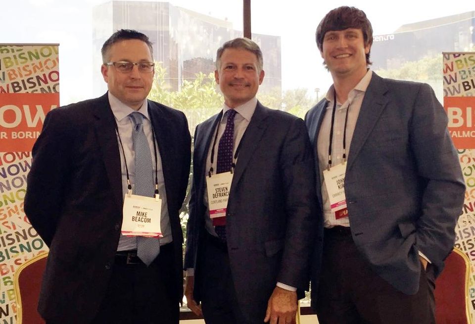RSM USA partner Mike Beacom, Cortland Partners CEO Steven DeFrancis and Embrey Partners EVP of development John Kirk speaking at BMAC South July '16