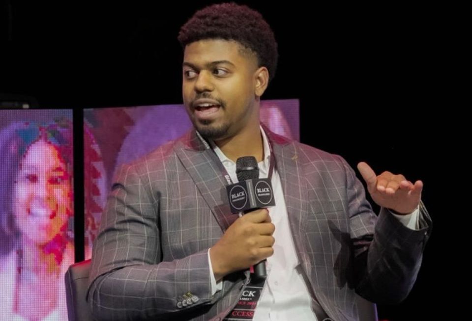 Webb Ventures Real Estate founder Cameron Webb speaking at the Black Millionaires Conference in 2023.