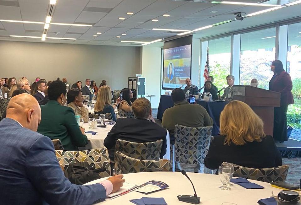 Lt. Gov. Kim Driscoll addressing real estate professionals at the Developers of Color Summit hosted at the Federal Reserve Bank downtown.