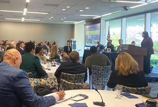 Lt. Gov. Kim Driscoll addressing real estate professionals at the Developers of Color Summit hosted at the Federal Reserve Bank downtown.