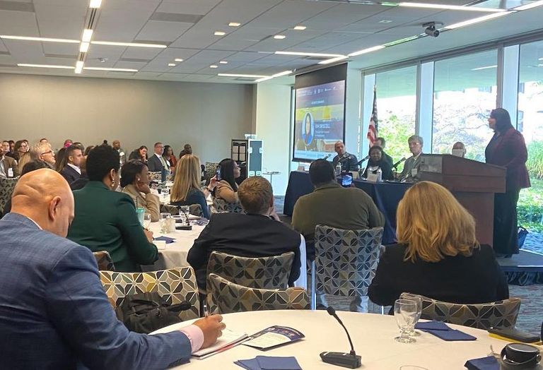 Lt. Gov. Kim Driscoll addressing real estate professionals at the Developers of Color Summit hosted at the Federal Reserve Bank downtown.
