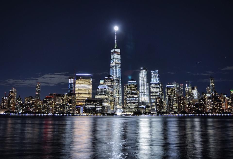 The tallest building in the country, One World Trade Center looms over Lower Manhattan.