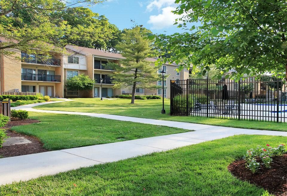 View of common area and pool at SKS Real Estate Partners' Amber Commons in Gaithersburg, Maryland.