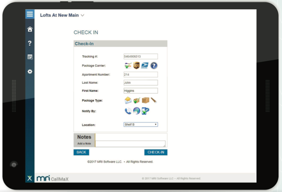 MRI's package tracking software on a tablet