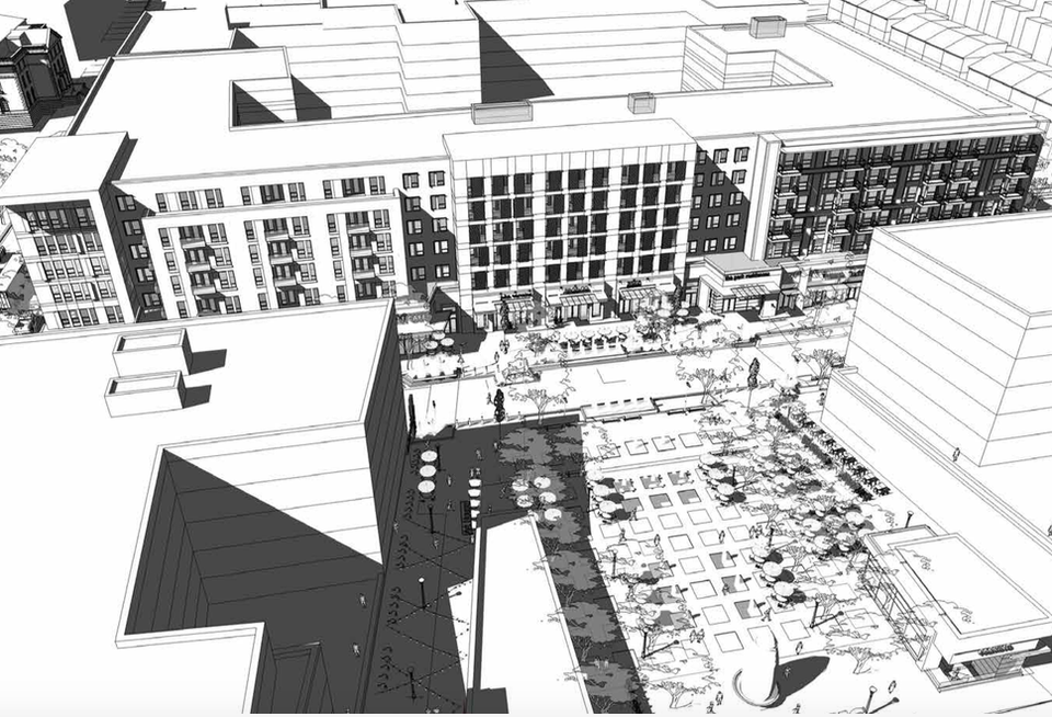 A rendering of Parks at Walter Reed's town center