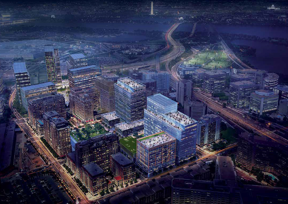 A rendering of the north section of Amazon's National landing, including parts of Pentagon City and Crystal City
