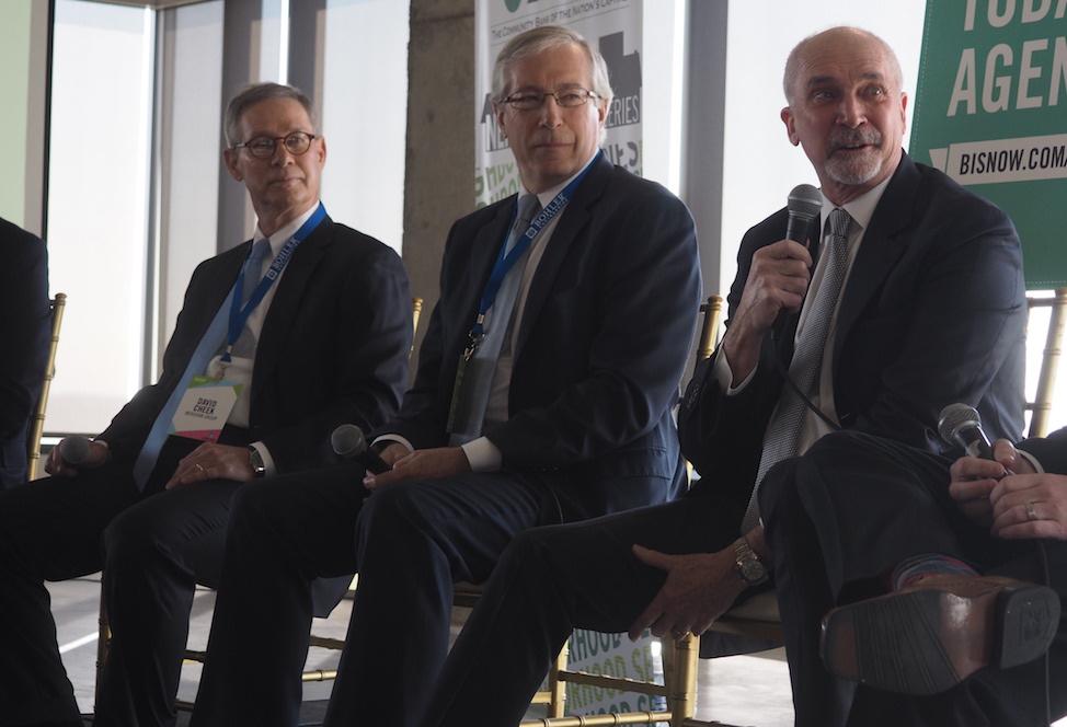 The Meridian Group president David Cheek, LCOR principal Bill Hard and Kettler CEO Bob Kettler at Bisnow's Tysons event, March 9, 2017.