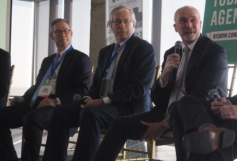 The Meridian Group president David Cheek, LCOR principal Bill Hard and Kettler CEO Bob Kettler at Bisnow's Tysons event, March 9, 2017.