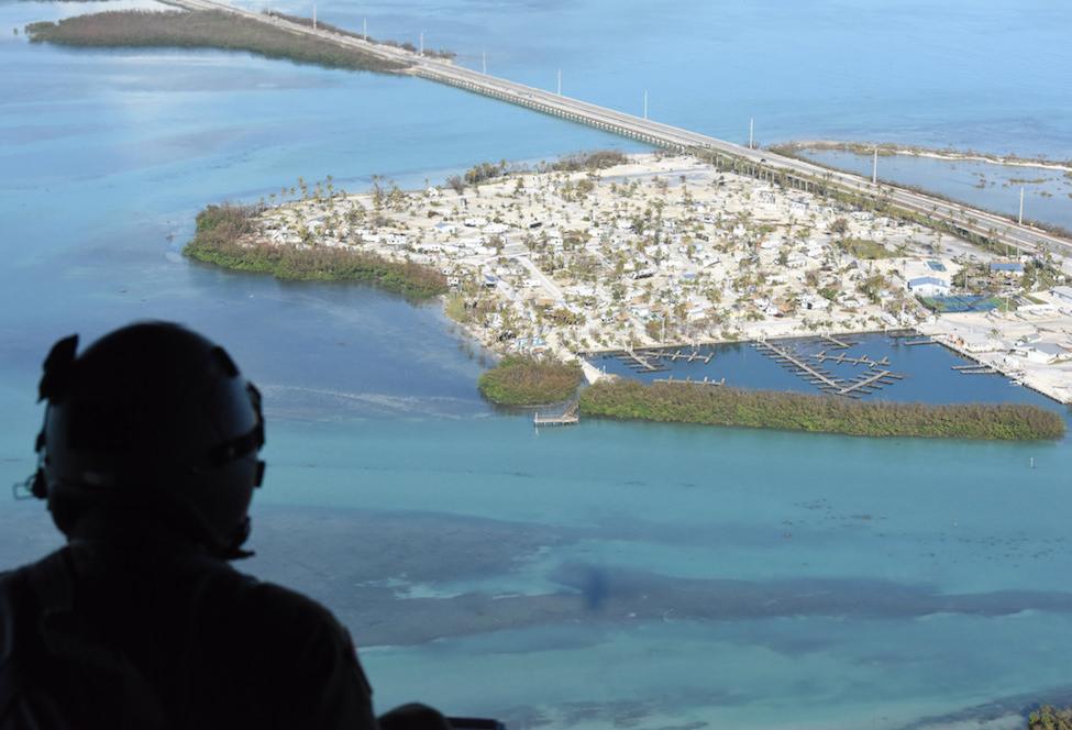 An Army National Guardsman surveys damage in the Florida Keys after Hurricane Irma. 