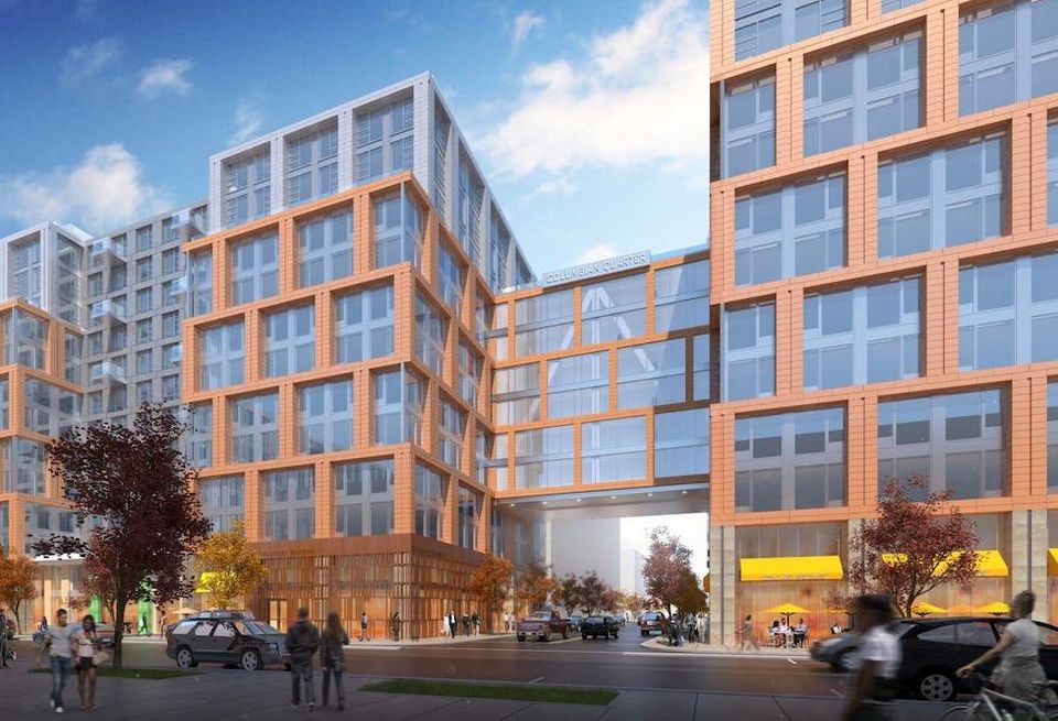 A rendering of Redbrick's 2.3M SF Columbian Quarter development on Poplar Point