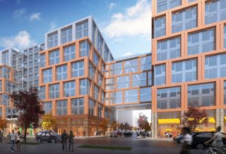 A rendering of Redbrick's 2.3M SF Columbian Quarter development on Poplar Point