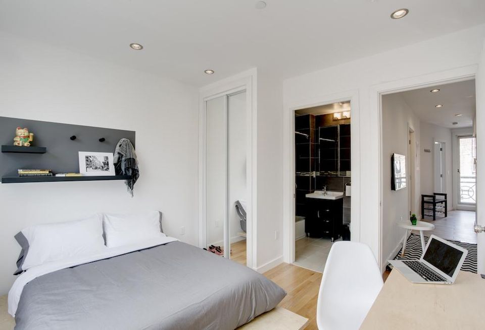 A bedroom at a Manhattan location of Quarters, a German co-living brand