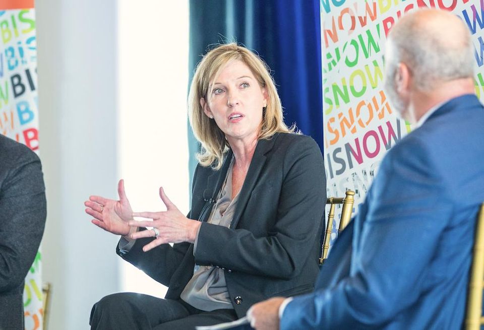 Amazon Head Of Worldwide Economic Development Holly Sullivan speaks at Bisnow's Amazon HQ2 event in Arlington, Virginia, Feb. 28, 2019.