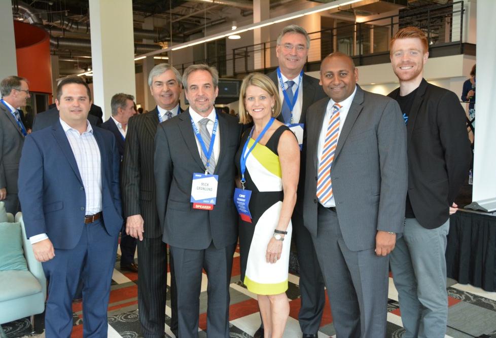 Jamba Juice CCO and head of real estate Josh Nicosia, Transwestern principal Randy Garrett, O’Brien Architects vice president Mike Granlund, Hall Group leasing director Kim Butler, Invesco managing director Greg Kraus, Newcrestimage Management CEO Mehul Patel, WeWork deputy head of community Adam Wacenske
