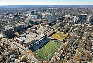 An aerial view of Bethesda, Maryland, one of the highest-density parts of Montgomery County. 
