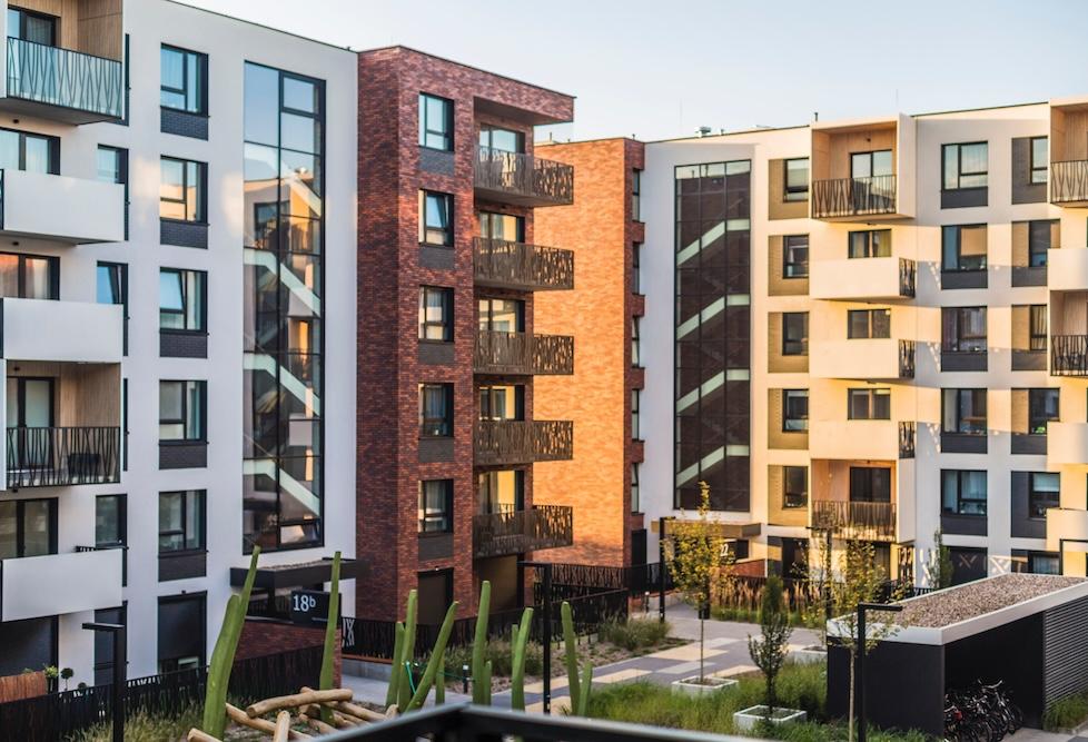 apartment building balconies courtyard
