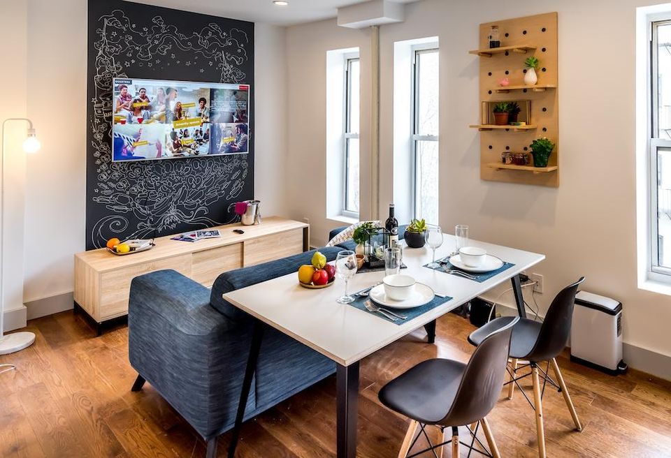 The common dining room at a Quarters co-living location on the Lower East Side of Manhattan