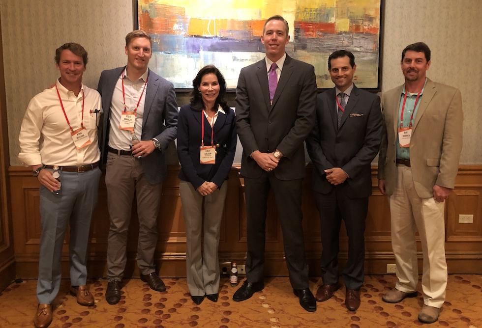 McCord Development President Ryan McCord, Triten Real Estate Partners Managing Director Scott Arnoldy, Evergreen Commercial Realty Principal Lilly Golden, Howard Hughes Corp. Senior Vice President Jim Carman, Zadok Jewelers Owner Jonathan Zadok and CDA Architects President Ray Duerer at Bisnow's Destination Making in Houston event. 