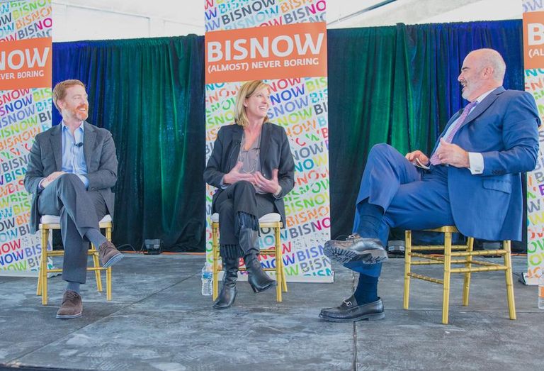 JBG Smith CEO Matt Kelly, Amazon Head of Worldwide Economic Development Holly Sullivan and Cushman & Wakefield Vice Chairman Bill Collins speak at a Bisnow event Feb. 28, 2019.