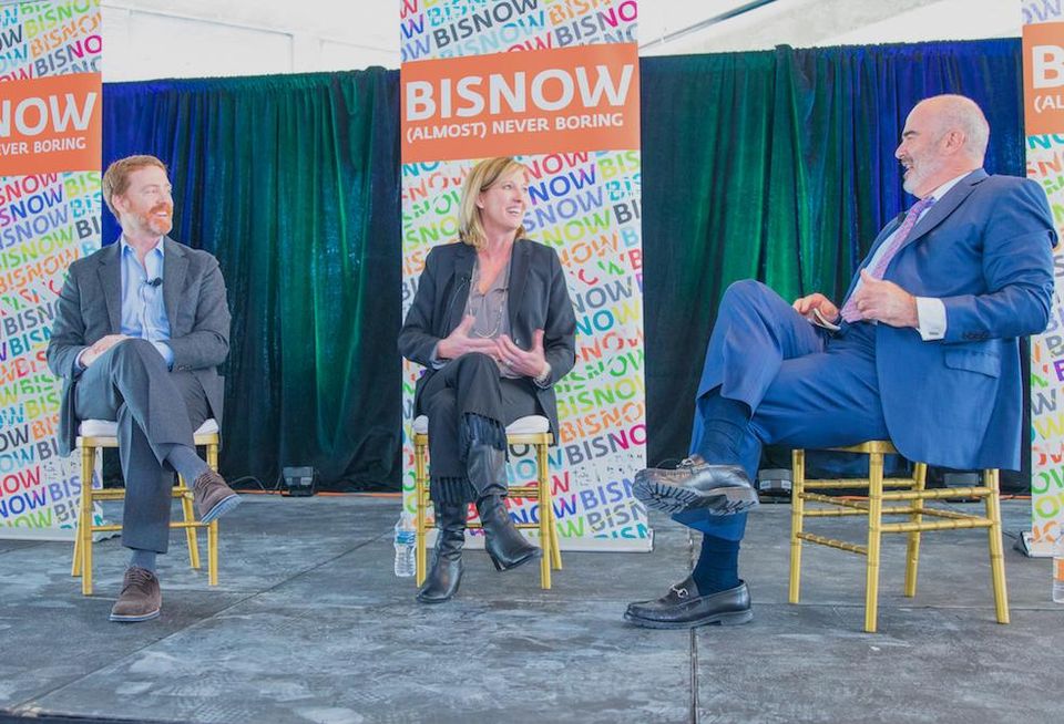 JBG Smith CEO Matt Kelly, Amazon Head of Worldwide Economic Development Holly Sullivan and Cushman & Wakefield Vice Chairman Bill Collins speak at a Bisnow event Feb. 28, 2019.