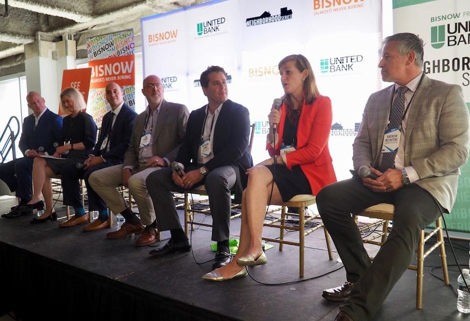 Transwestern's Joe Ritchey, Walsh, Colucci's Lynne Strobel, B.F. Saul's Carlos Heard, Elm Street's Jim Perry, Fraser Forbes' Richard Samit, JBG Smith's Bailey Edelson and Combined Properties' Andrew McIntyre
