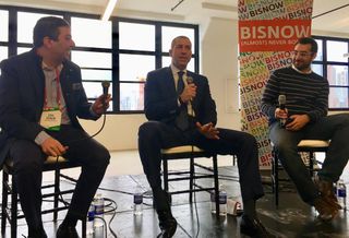 Modern Spaces CEO Eric Benaim, Metropolitan Realty Associates CEO Joe Farkas and Bisnow's Max Tawil at Bisnow's Long Island City State of the Market Dec. 5, 2017
