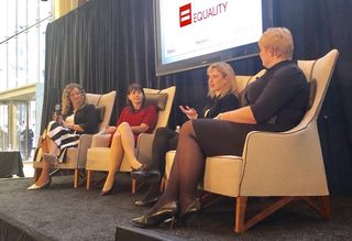 Hines Managing Director Laura Hines-Pierce, Piper Jaffray Chief Human Capital Officer Christine Esckilsen, Ernst Young People Advisory Services Leader Rachel Everaard and Kirkland & Ellis Senior Director Nina Dannenberg spoke at Elevating Equality hosted by Hines at 609 Main Street, Houston. 
