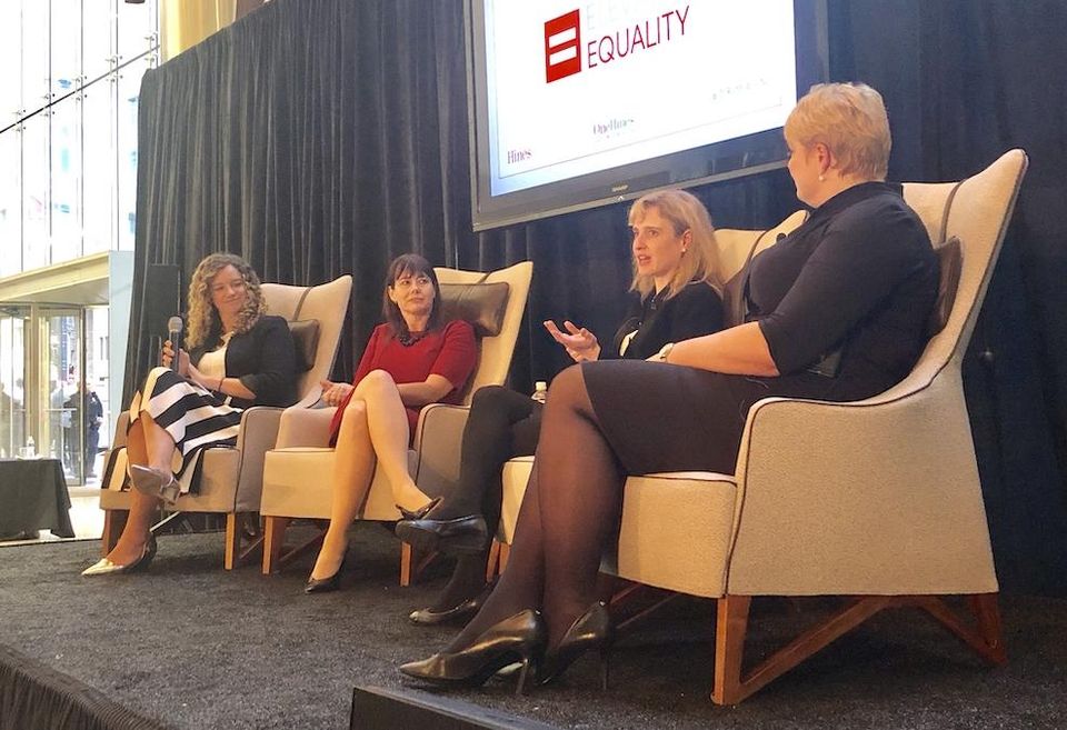 Hines Managing Director Laura Hines-Pierce, Piper Jaffray Chief Human Capital Officer Christine Esckilsen, Ernst Young People Advisory Services Leader Rachel Everaard and Kirkland & Ellis Senior Director Nina Dannenberg spoke at Elevating Equality hosted by Hines at 609 Main Street, Houston.