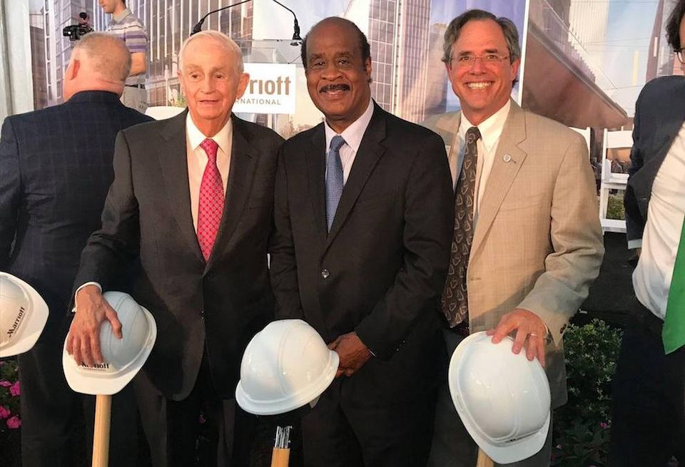 Bill Marriott, County Executive Ike Leggett and Roger Berliner, a county councilmember and county executive candidate