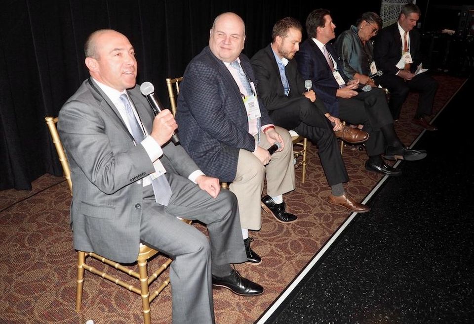 NKF's Andrew Klaff, Loudoun Economic Development's Buddy Rizer, Merritt Properties' Keith Wallace, Avison Young's Bert Harrell, Comstock's Maggie Parker and Lincoln Property's Eamon McCrann
