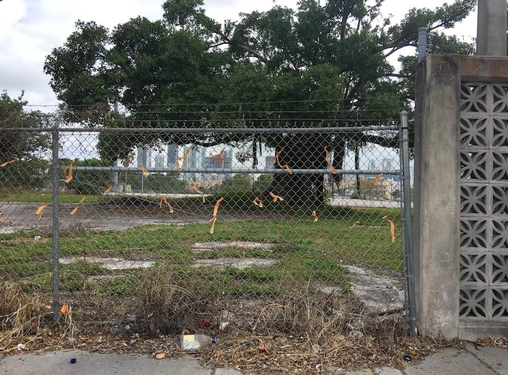 The proposed site of David Beckham's soccer stadium in Overtown. In the distance are luxury downtown condos, including Zaha Hadid's One Thousand Museum, where units sell for more than $6M.