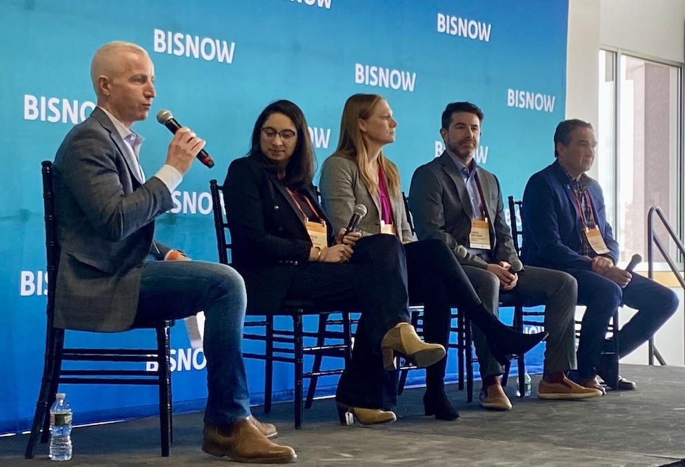 CBRE's Ryan Romano, Via Separations' Shreya Dave, EQT Exeter's Erin Harvey, Lincoln Property Co.'s Chris Wessen and Columbia Construction's Bill Olson.