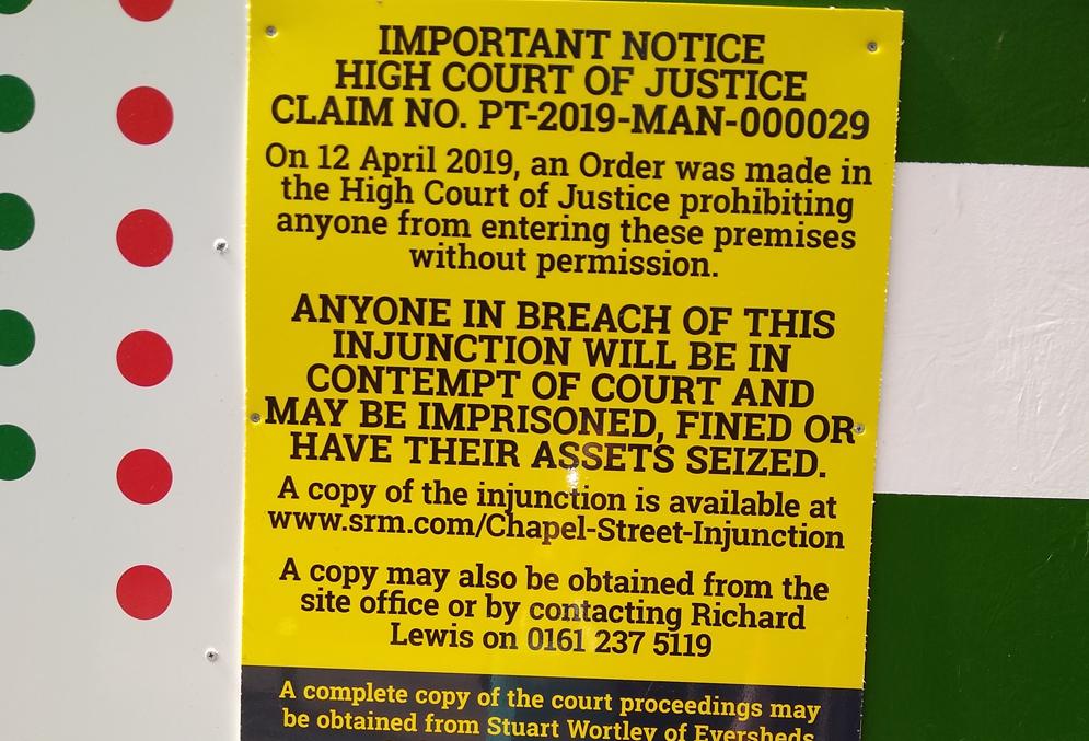 Warning notice at Salford Embankment, July 2019 salford embankment climbing crane urbex