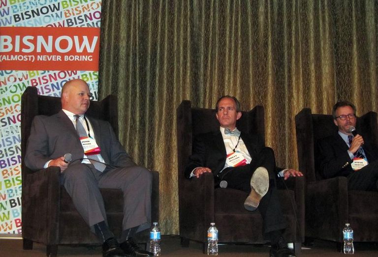 Parkland Health & Hospital CFO John Moore, Texas Health Resources EVP Brett McClung and Baylor Scott & White North Texas president Steve Newton at Bisnow DFW healthcare event April 2016Bisnow: Catie Dixon